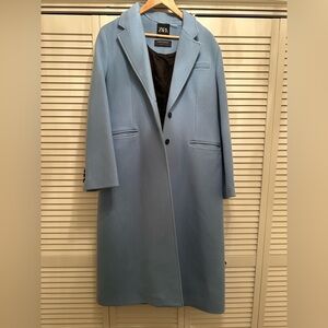 Zara Pale Blue Manteco Wool Maxi Coat